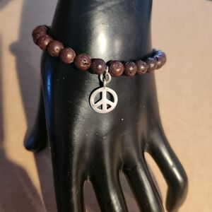 Wooden surfer / beach bracelet 925 sterling silver peace charm
